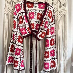 Francesca’s Bell Sleeve Crochet Tie Front Cardigan NWT Size Large